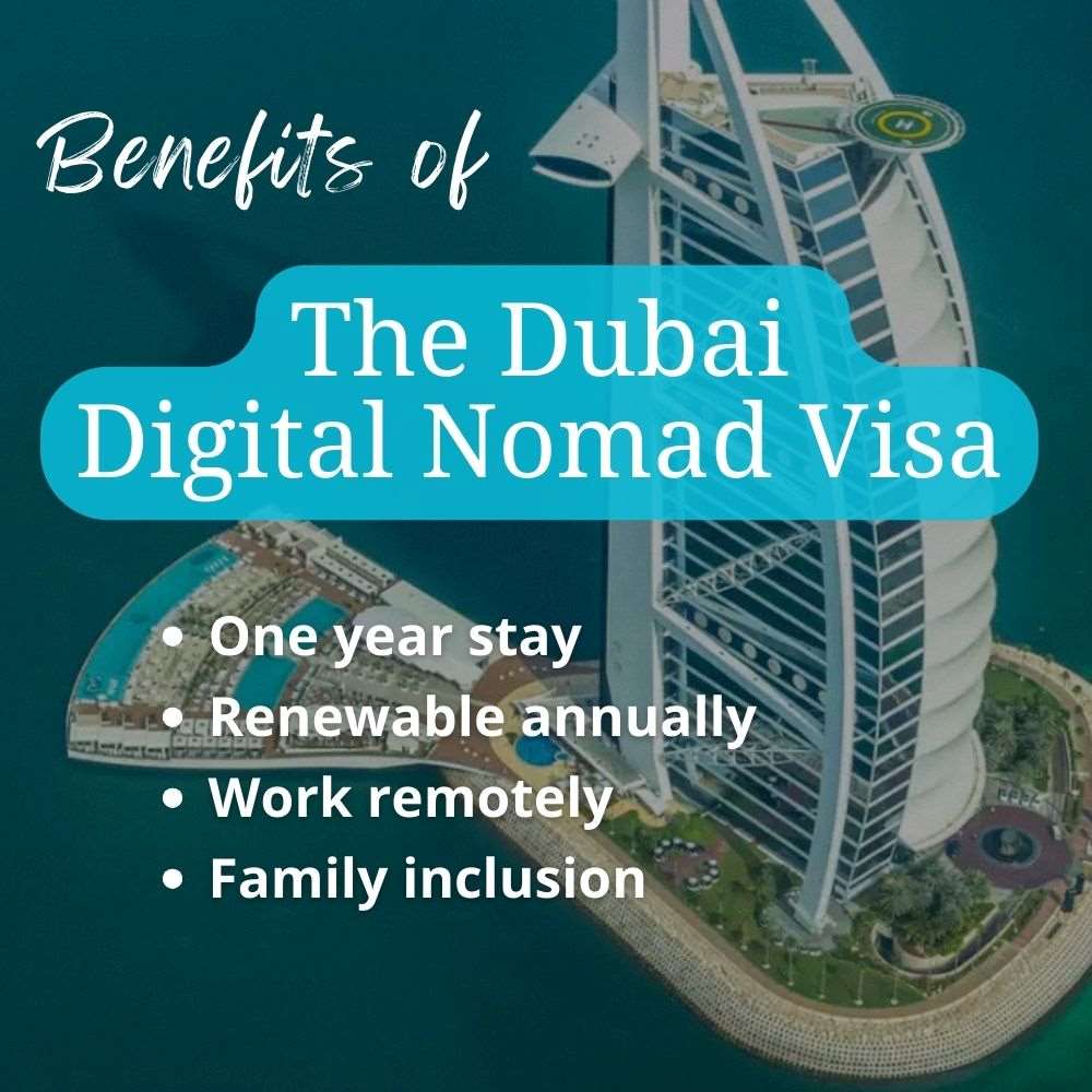 Image text showing benefits of The Dubai Digital Nomad Visa