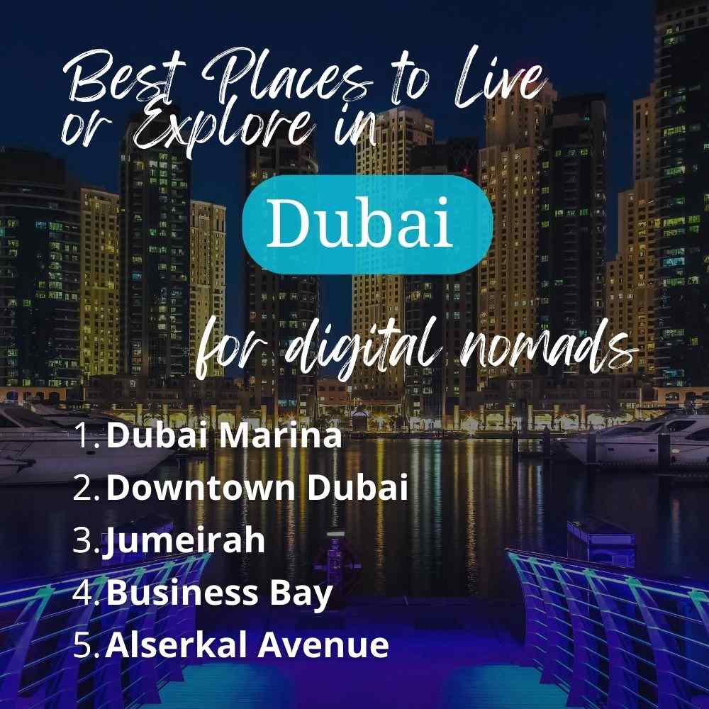 Image text of the best places to live or explore in Dubai