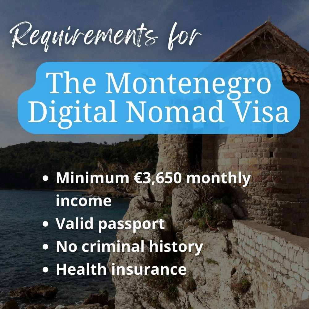 Image text showing requirements for The Montenegro Digital Nomad Visa
