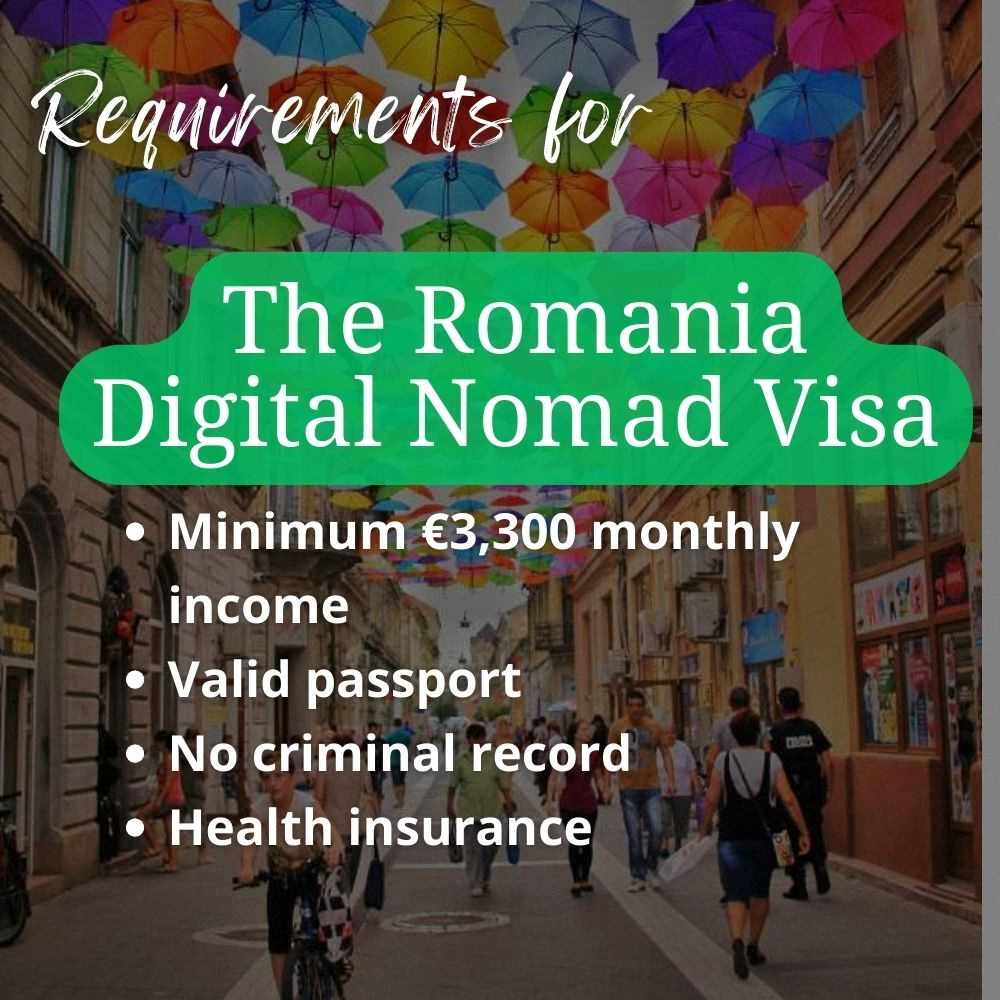 Image text showing requirements for The Romania Digital Nomad Visa
