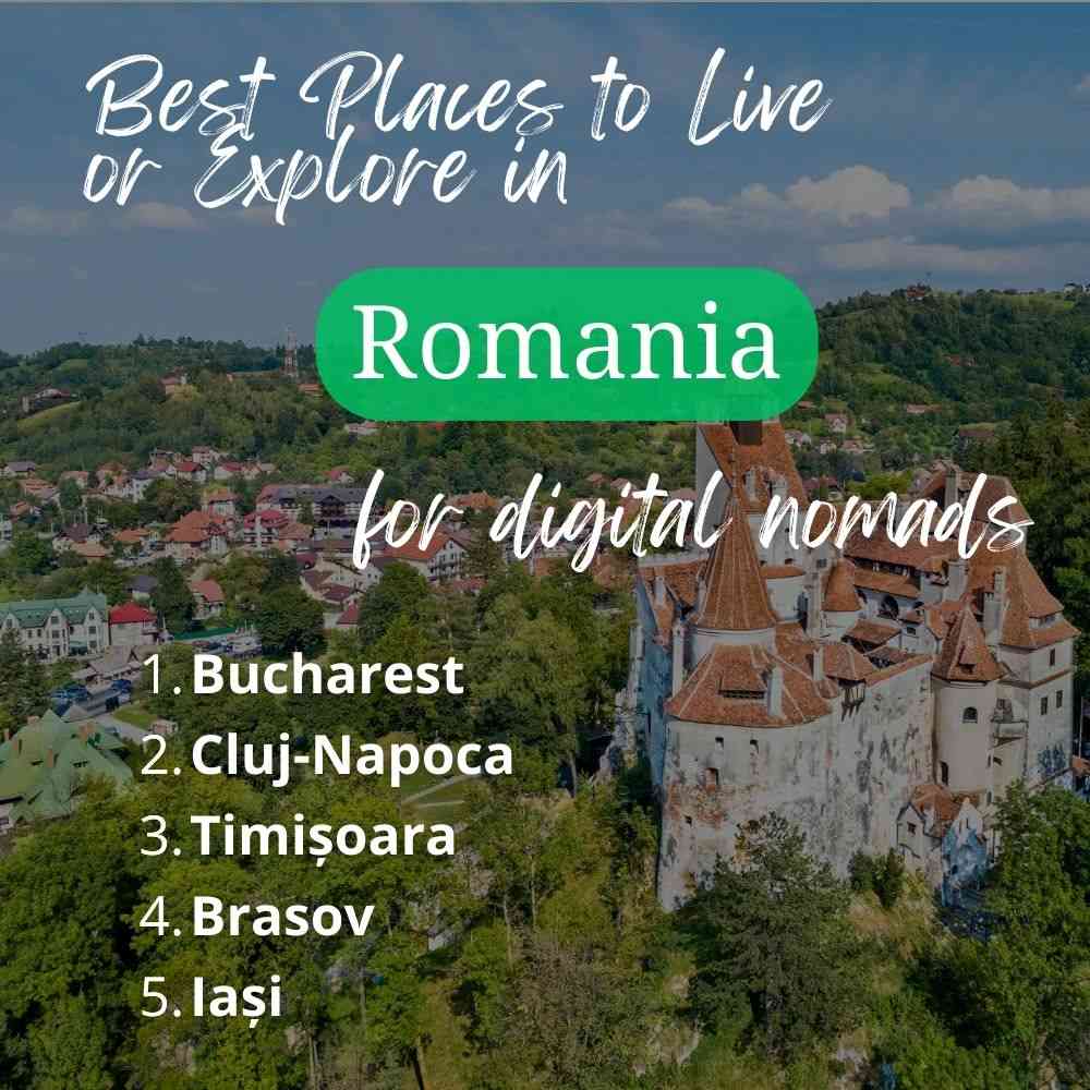 Image text of the best places to live or explore in Romania
