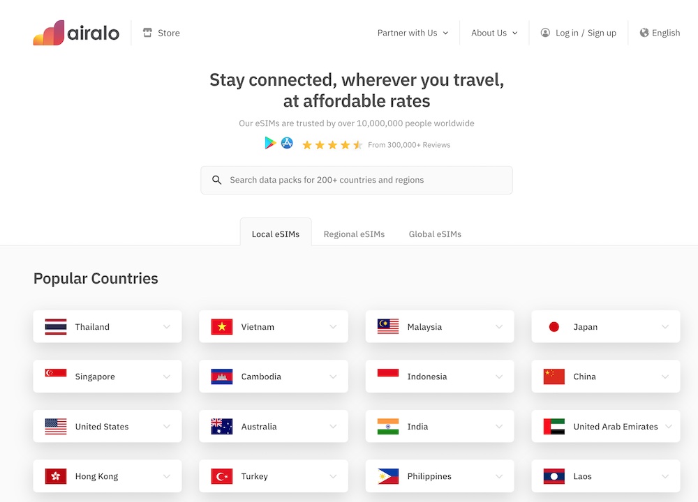 screenshot of Airalo website