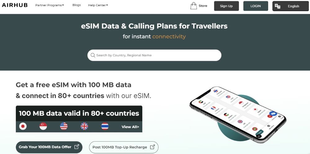 screenshot of AirHub website