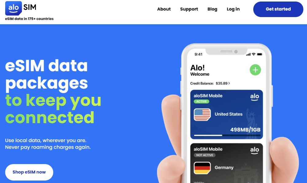 screenshot of AloSIM website - Best eSim for Nomads