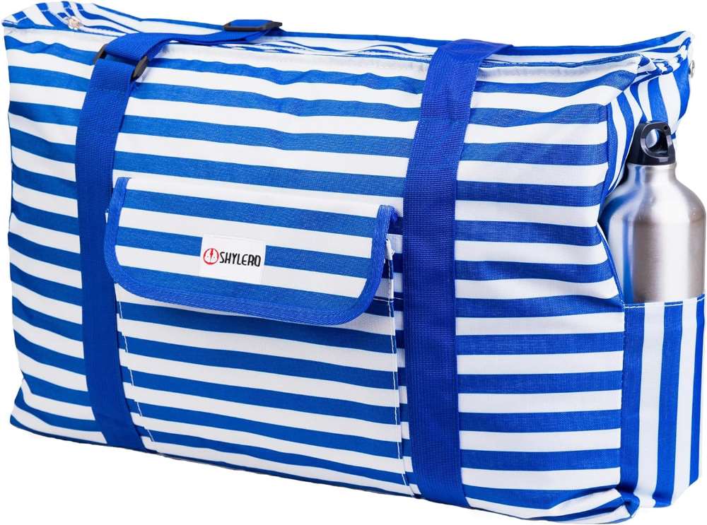blue stripe Beach Bag and Pool Bag Has Cooler Pocket