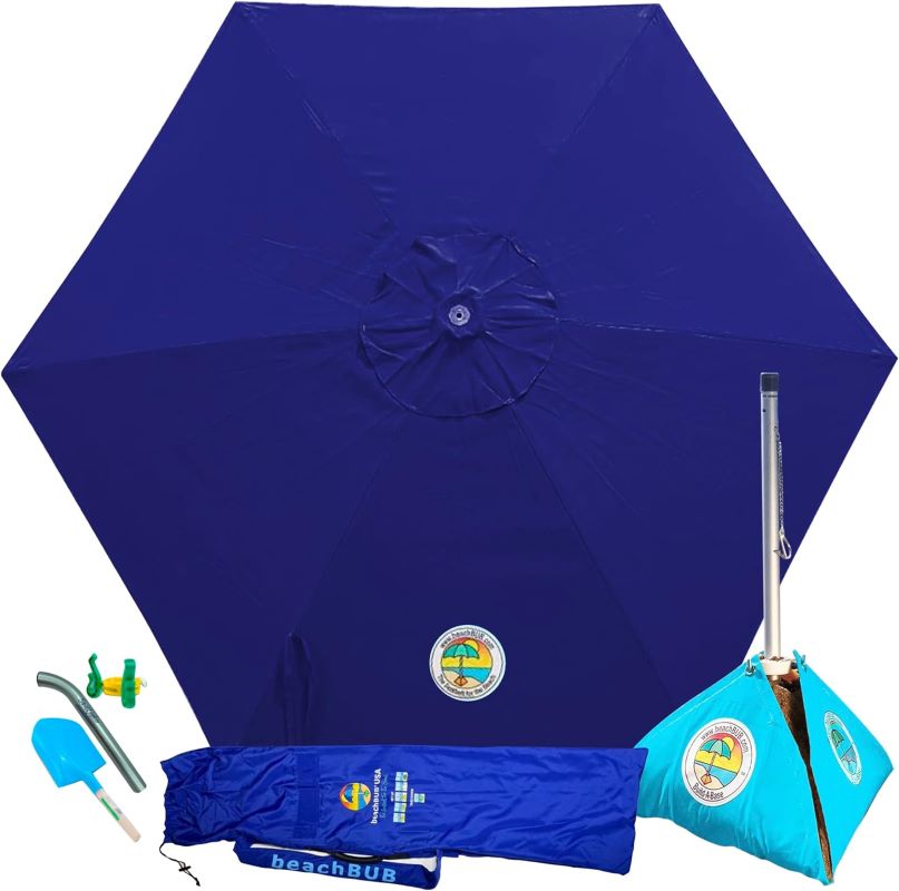 blue beach umbrella with telescopic pole