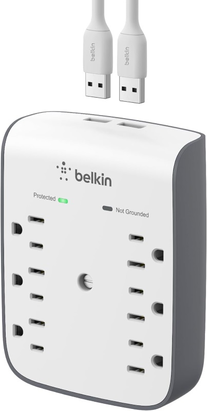 white  Belkin Travel Surge Protector with USB ports