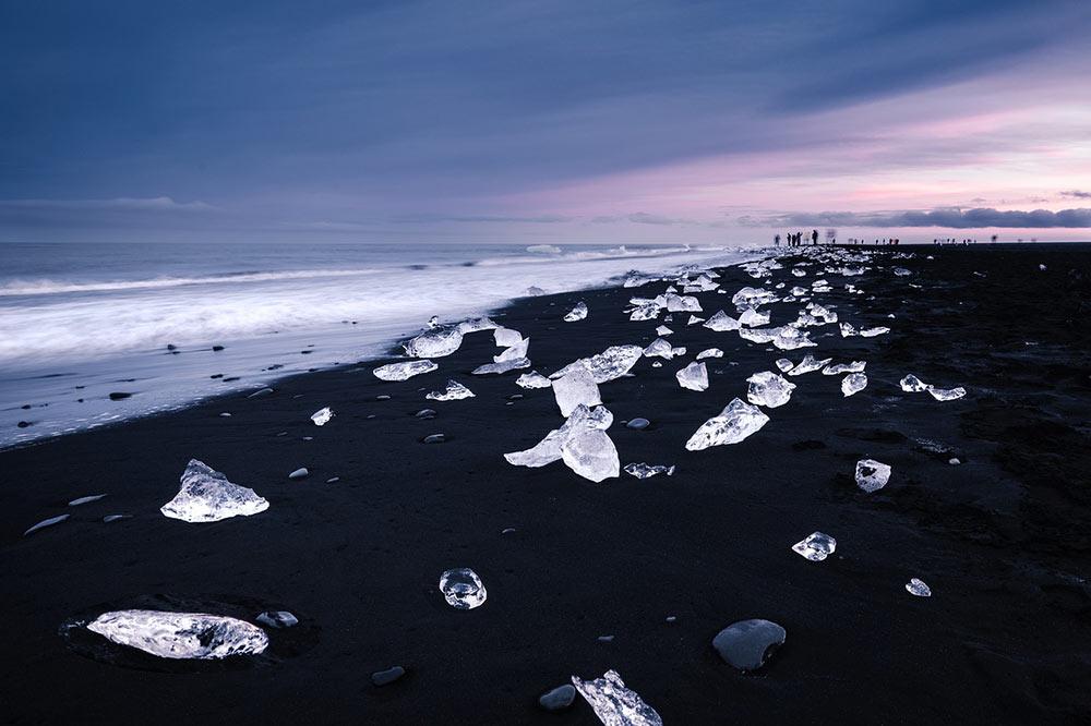 Iceland black sand beach showing diamond in the black beach