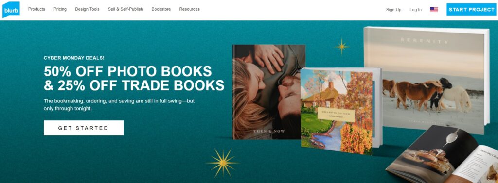 screenshot of blurb homepage