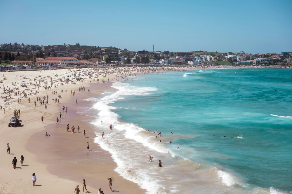 a lot of people at the sand beside the beach