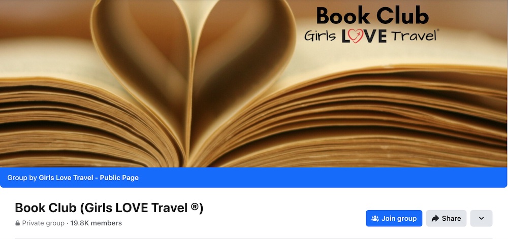 screenshot of a travel based book club on facebook