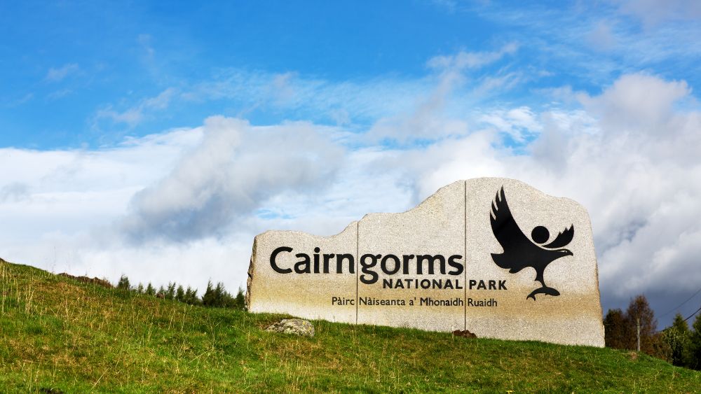 signage in stone of the Cairngorms National Park