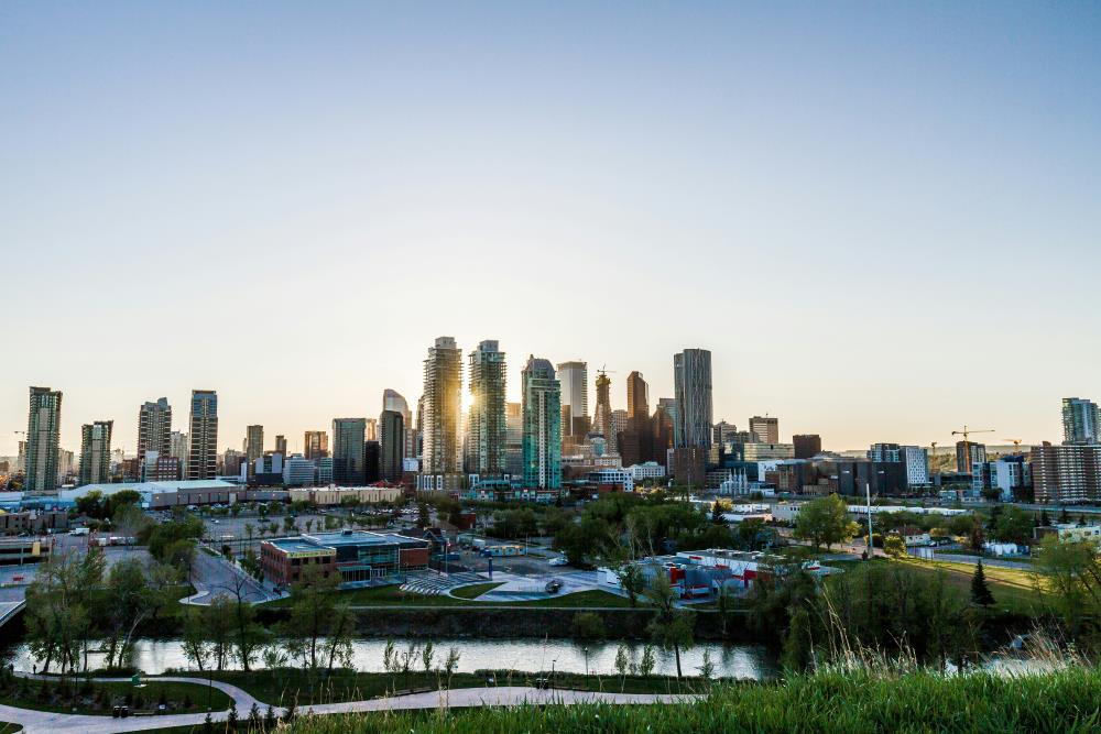 aerial city view showing tall buildings- canada digital nomad visa