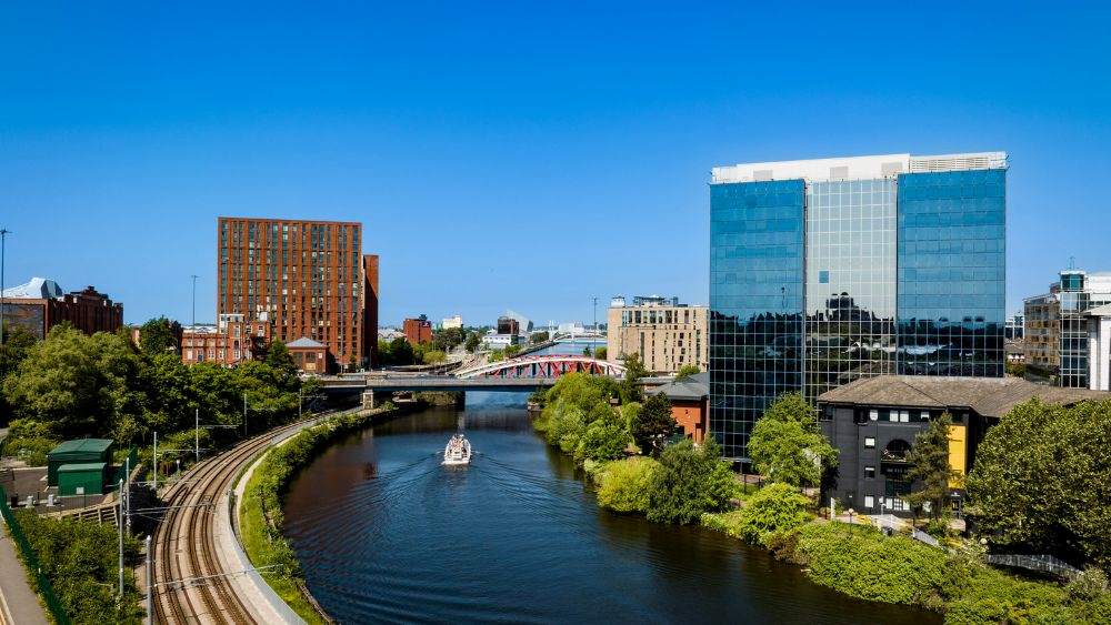 boat cruising at Manchester’s canal