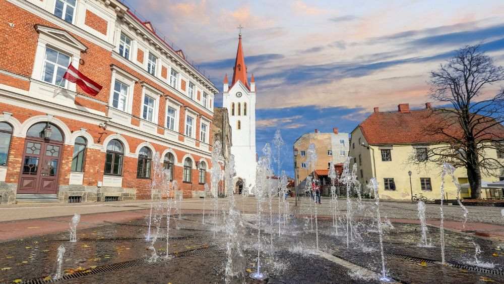 water fountain in the middle of the park- latvia digital nomad visa