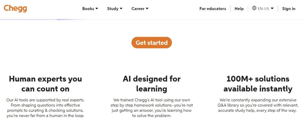 screenshot of Chegg website