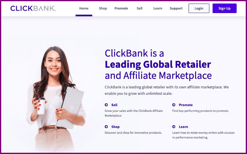 screenshot of clickbank affiliate marketplace website