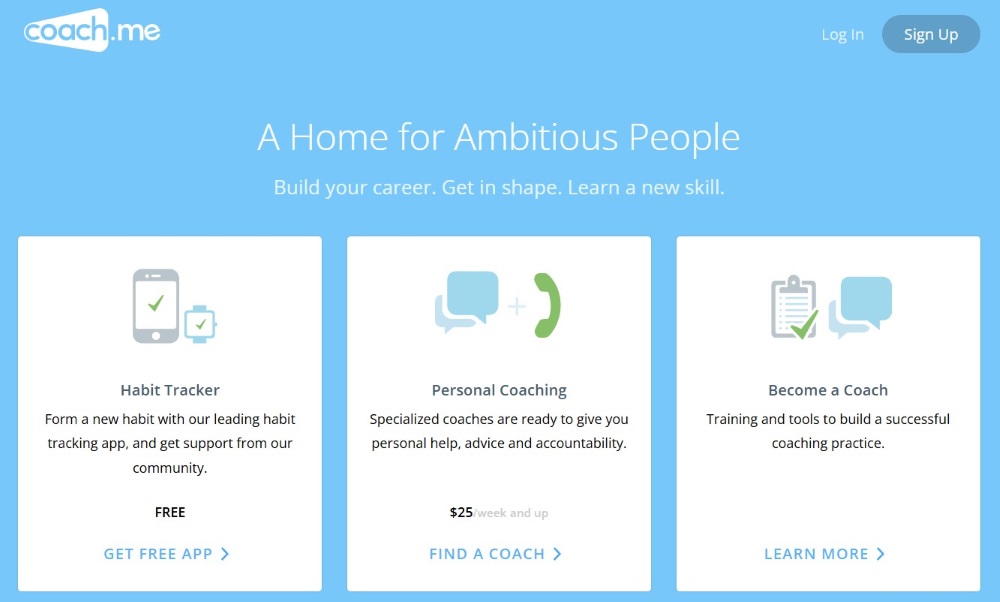 screenshot of coachme homepage