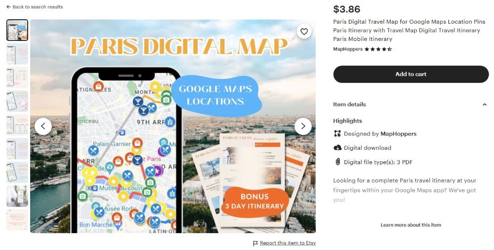 screenshot of sample digital map for sale at Etsy - Fun Side Hustles for 50+ Nomadic Adventurers