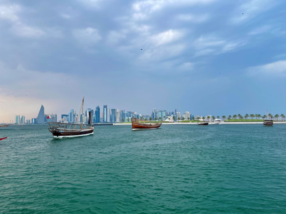 Traditional wooden dhows have been transformed into elegant cruise vessels sailing at Doha bay