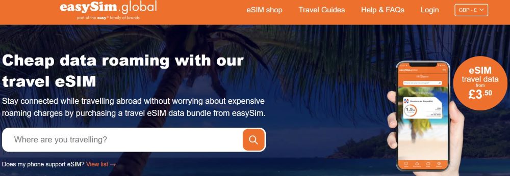 screenshot of easySim website