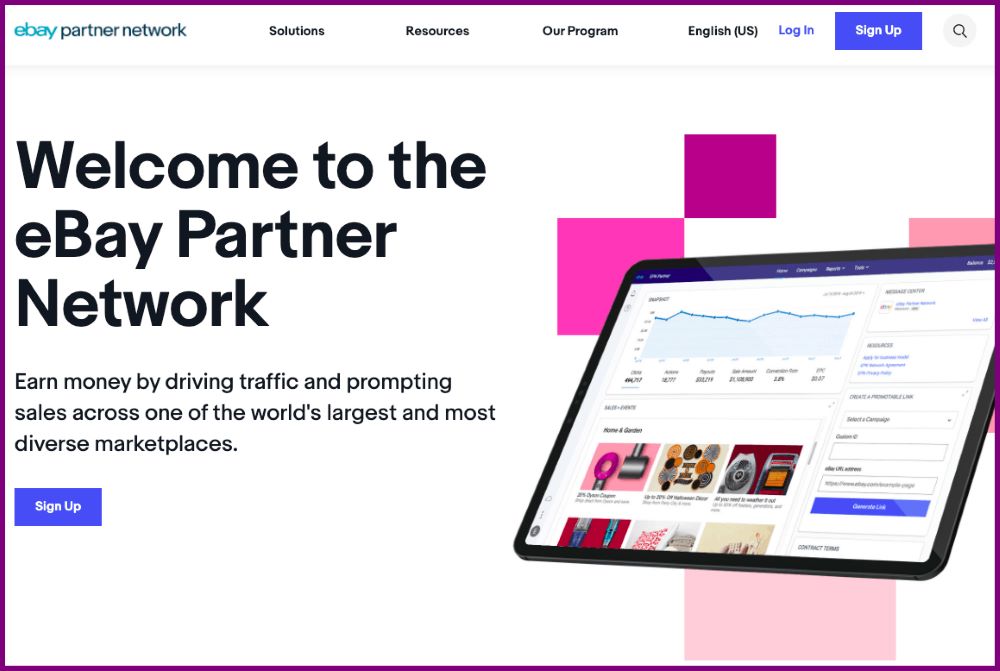 screenshot of ebay partner network Main Landing Page