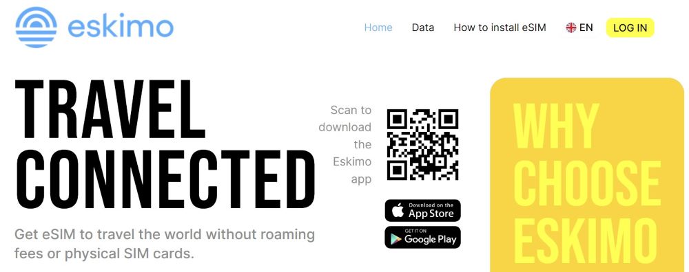 screenshot of Eskimo website - Best eSim for Nomads