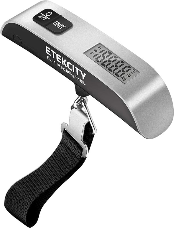 Grey Metallic Etekcity Digital Hanging Luggage Scale - best travel accessories
