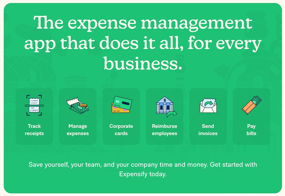 screenshot of expensify landing page- travel budget apps