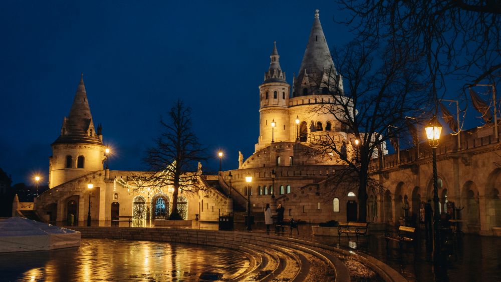 old castle like building structure during night time
