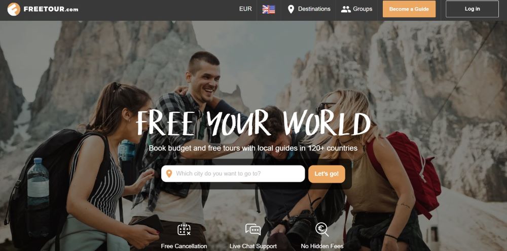 screenshot of freetour homepage - 18 Ways to Travel Without Breaking the Bank