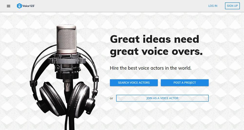 Screenshot of Voice 123 homepage