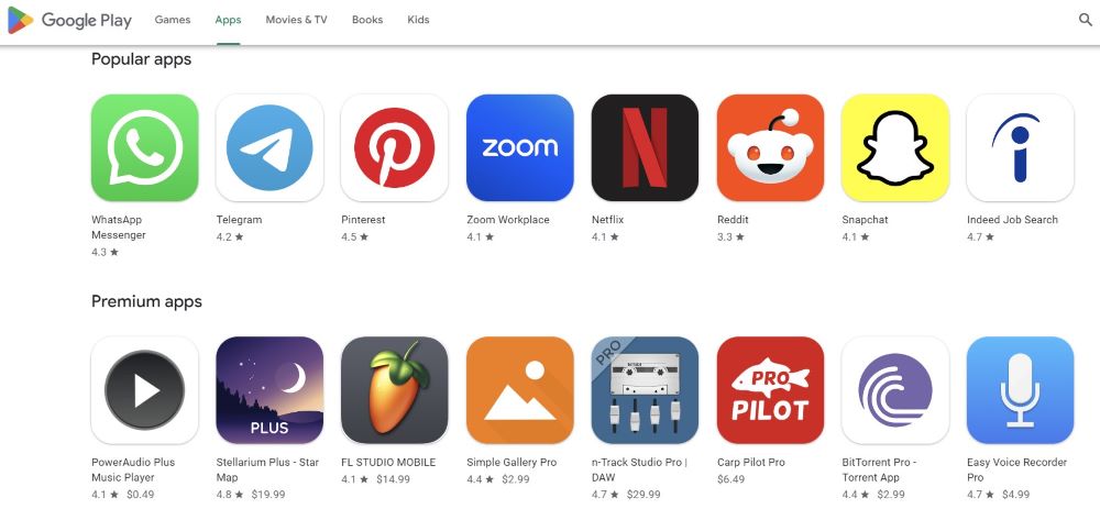 screenshot of googleplay apps