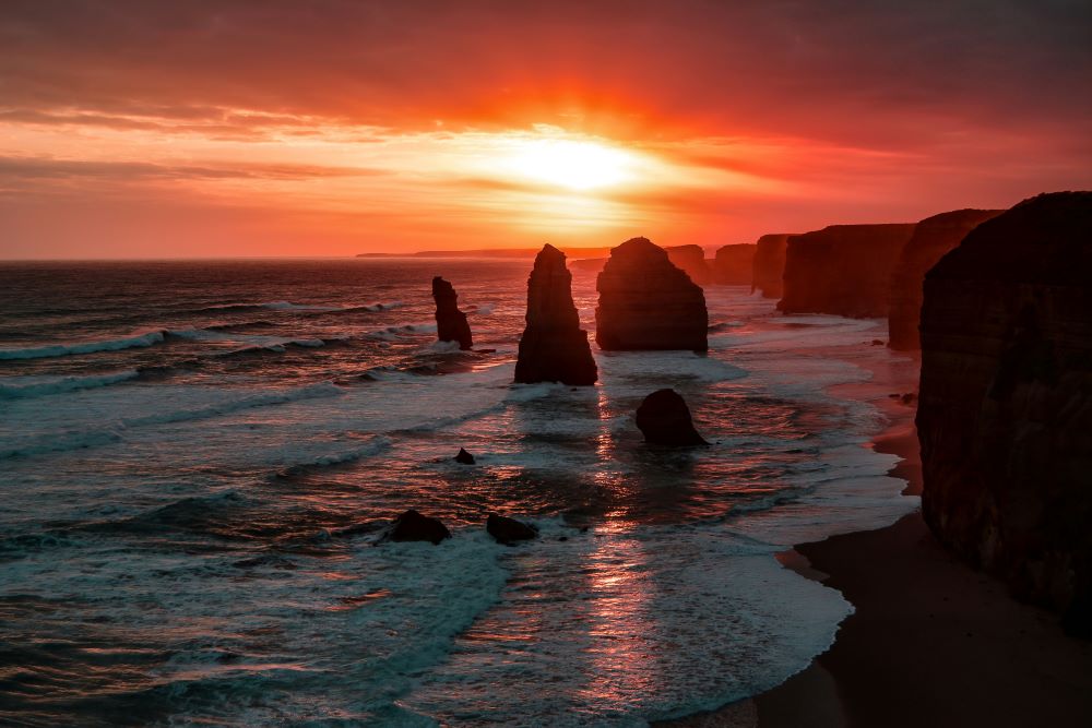 rock formation at the seashore during golden hour