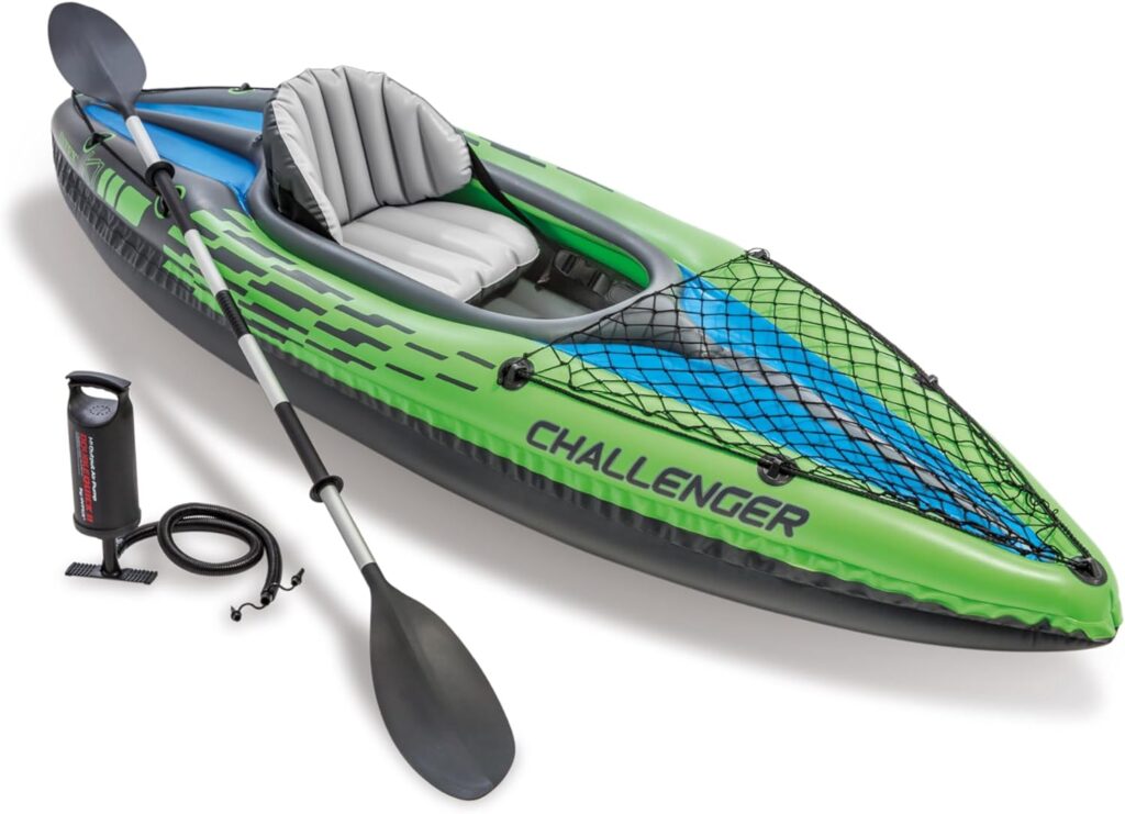 green inflatable kayak
