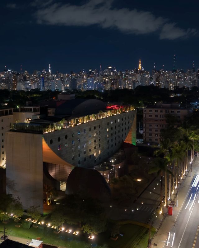 aerial view of the hotel looks like a giant slice of watermelon