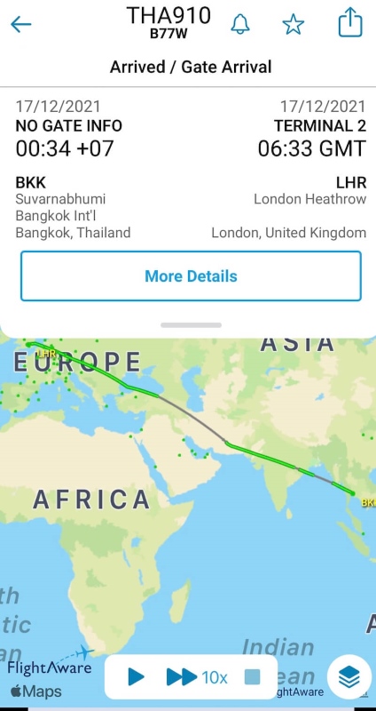 screenshot of image of flight aware app