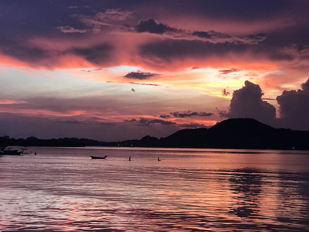 pink sky showing the beach