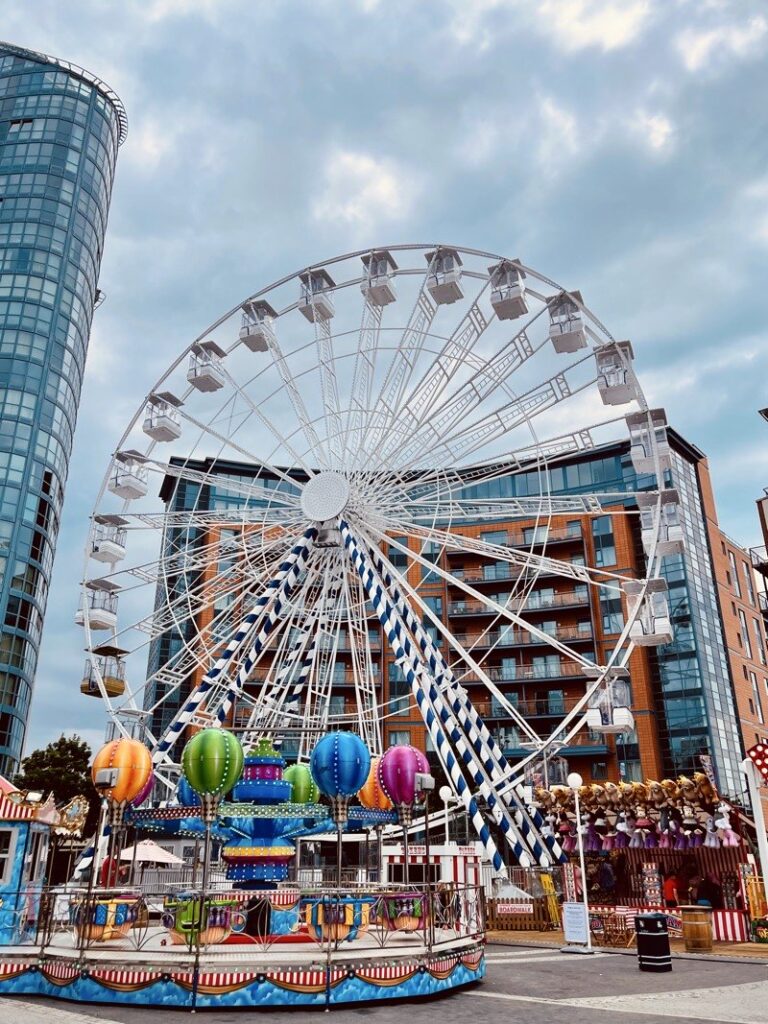 amusement park with large Ferris wheel