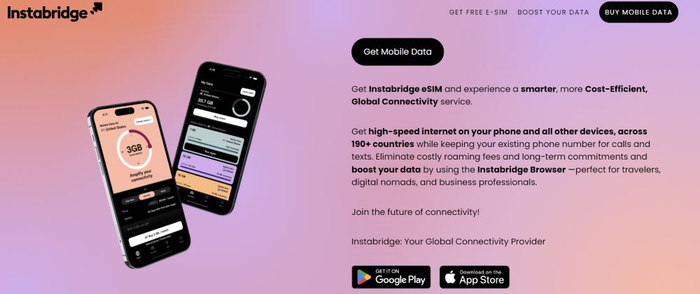 screenshot of Instabridge website