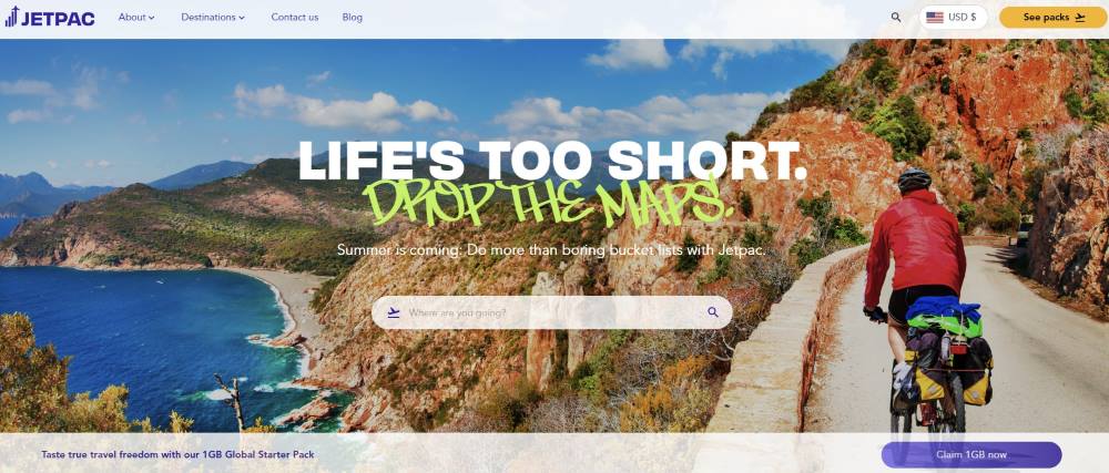 screenshot of Jetpac website - Best eSim for Nomads