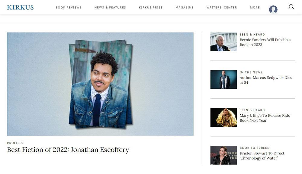 Screenshot of Kirkus reviews homepage