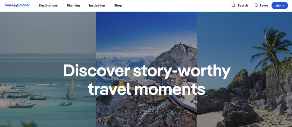 screenshot of Lonely Planet Homepage