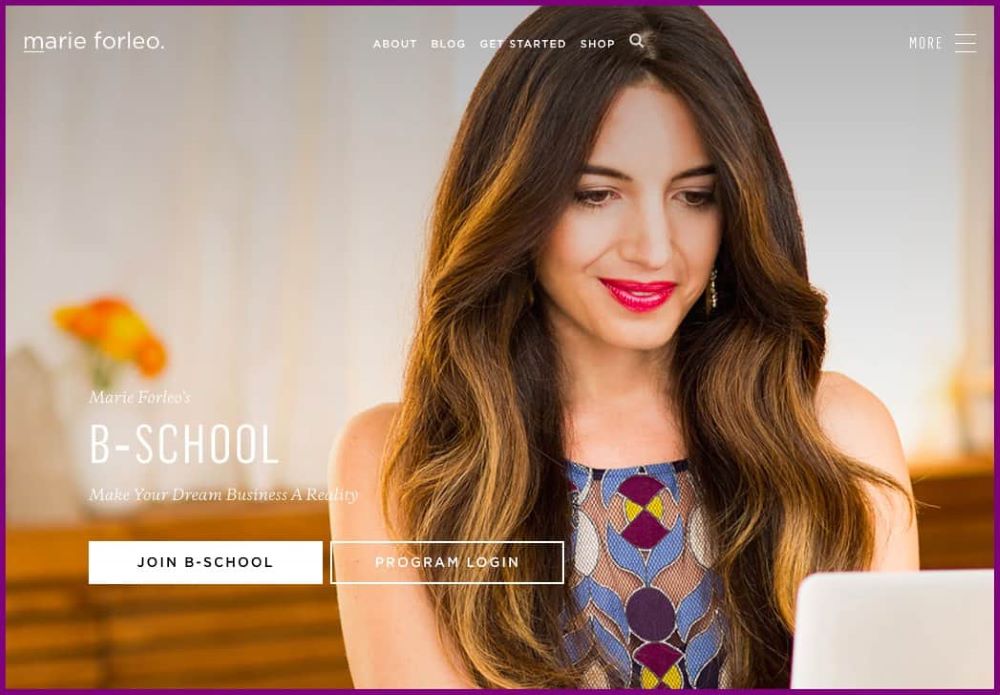 screenshot of marie forleo b-school website