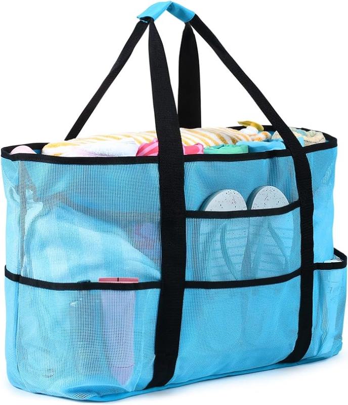 blue transparent tote beach bag