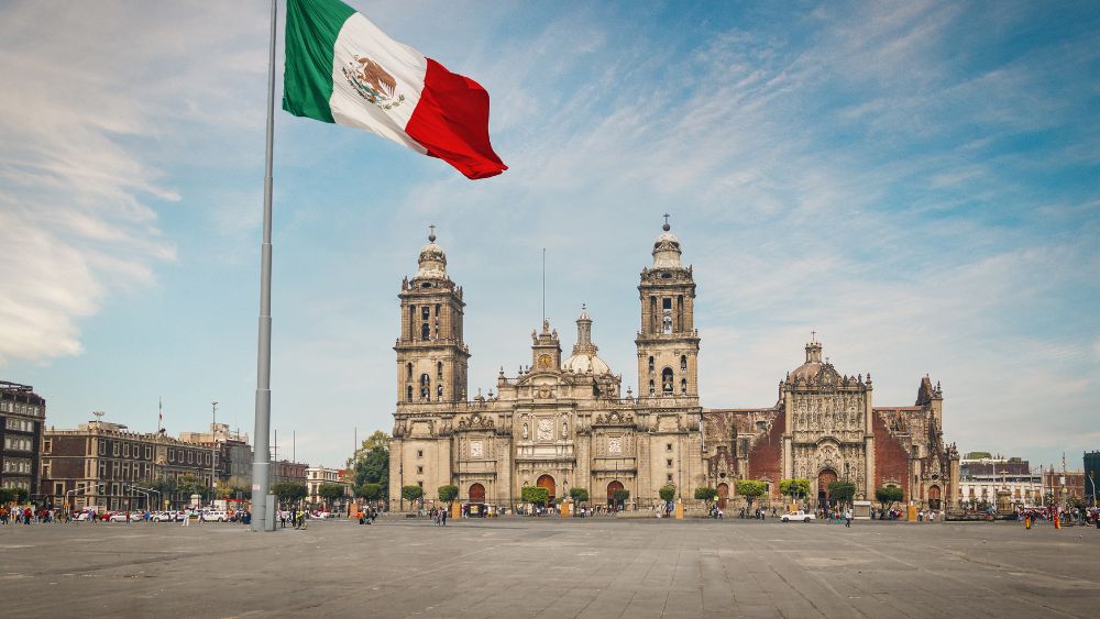 Mexico Flag in front of the church