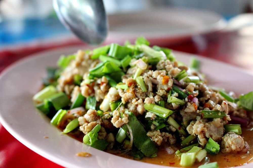 minched pork with green veggies- best thai food in thailand