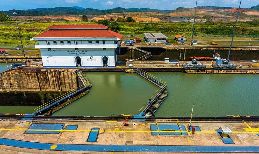 aerial image of the famous miraflores locks