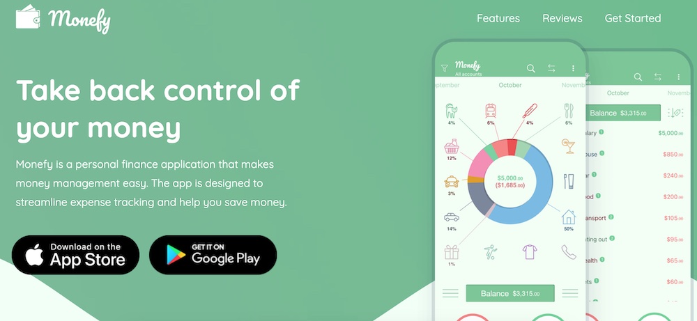 screenshot of Monefy landing page- travel budget apps