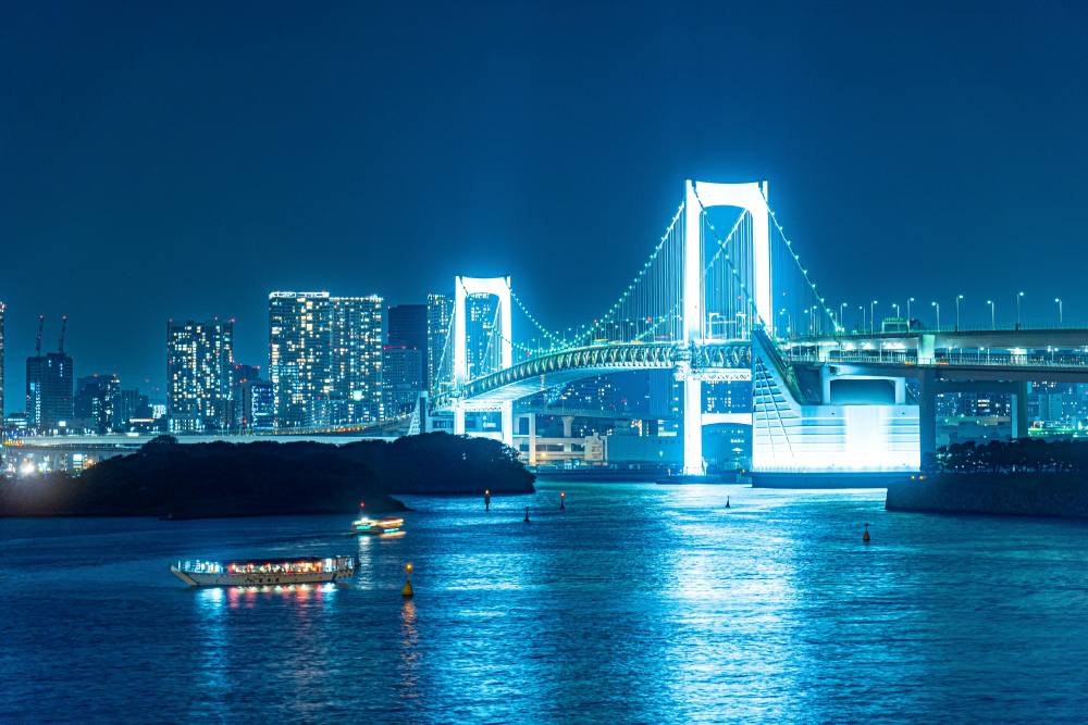 light up bridge over the body of water